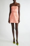 Carolina Herrera Embroidered Strapless Slub Minidress In Sunset