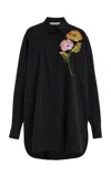 Carolina Herrera Embroidered Stretch-cotton Button-down Shirt In Black
