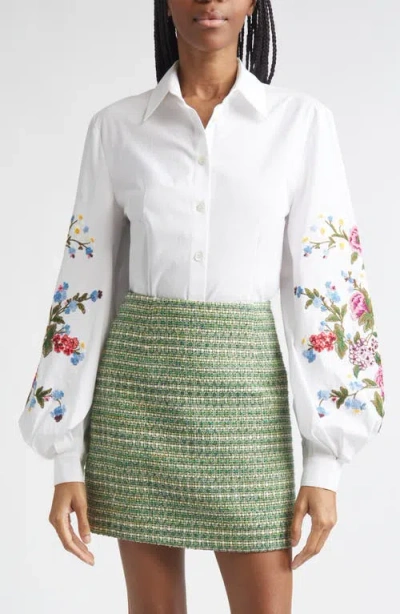 Carolina Herrera Embroidered Stretch Cotton Button-up Shirt In Multi