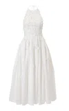 Carolina Herrera Embroidered Stretch-cotton  Dress In White