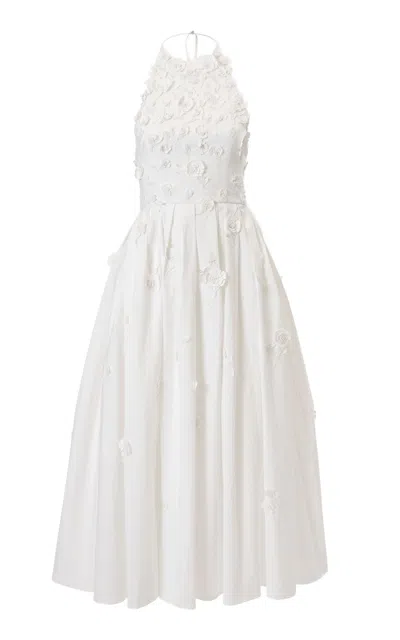 Carolina Herrera Embroidered Stretch-cotton  Dress In White