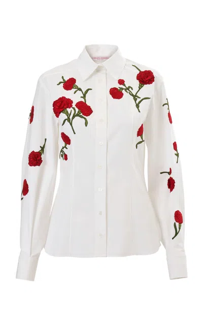 Carolina Herrera Embroidered Stretch-cotton Shirt In White