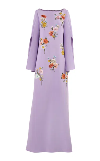 Carolina Herrera Embroidered Stretch Fluid Crepe Gown In Purple