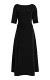 Carolina Herrera Embroidered Stretch Fluid Crepe Midi Dress In Black