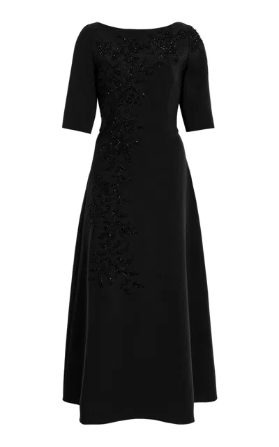 Carolina Herrera Embroidered Stretch Fluid Crepe Midi Dress