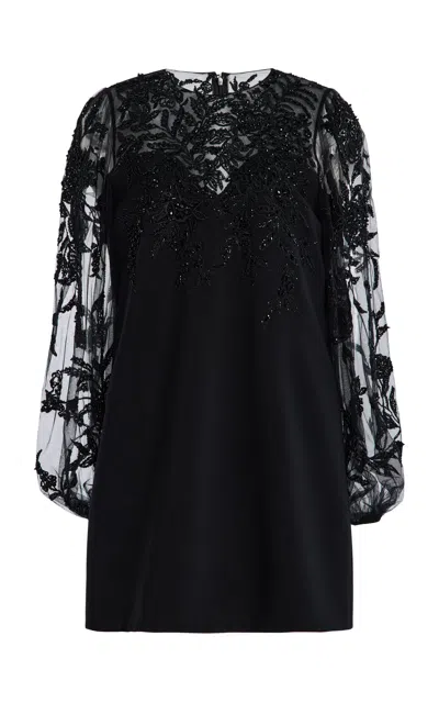 Carolina Herrera Embroidered Stretch Fluid Crepe Mini Dress