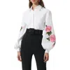 Carolina Herrera Puff-sleeve Cotton-blend Button-down Shirt In White Multi
