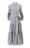 Carolina Herrera Embroidered Striped Cotton Shirt Dress In Gray