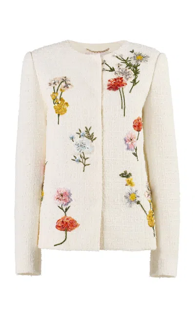 Carolina Herrera Embroidered Textured Tailoring Jacket In Animal Print