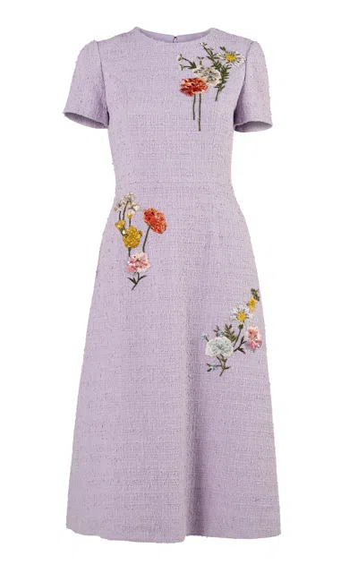 Carolina Herrera Embroidered Textured Tailoring Knee-length Dress In Purple