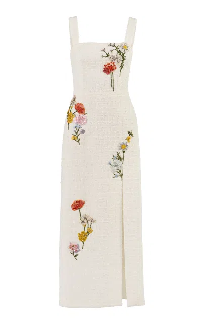 Carolina Herrera Embroidered Textured Tailoring Knee-length Dress In White