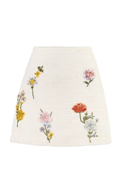 Carolina Herrera Embroidered Textured Tailoring Mini Skirt In White