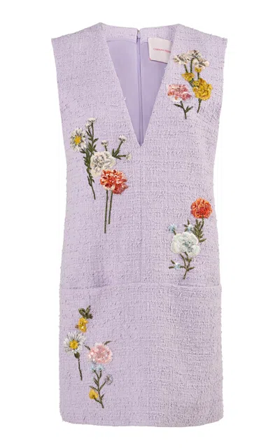 Carolina Herrera Embroidered Textured Tailoring Shift Dress In Purple