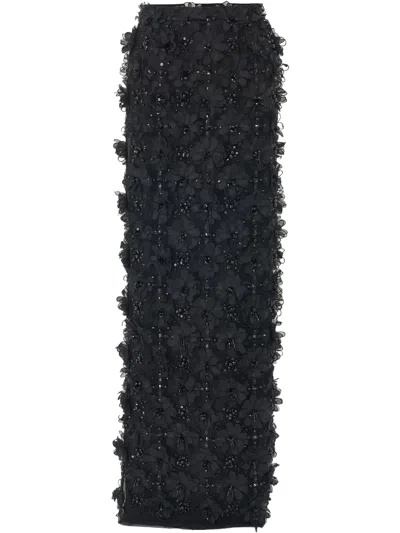 CAROLINA HERRERA EMBROIDERED TULLE COLUMN SKIRT