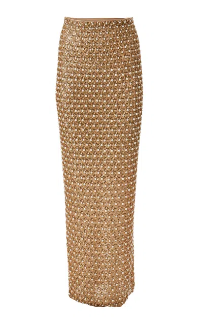 Carolina Herrera Embroidered Tulle Column Skirt In Gold