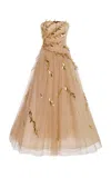 Carolina Herrera Embroidered Tulle Dress In Gold