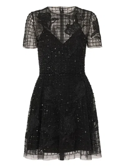 Carolina Herrera Embroidered Tulle Mini Dress In Black