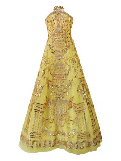 Carolina Herrera Embroidered Tulle Strapless Ball Gown In Yellow