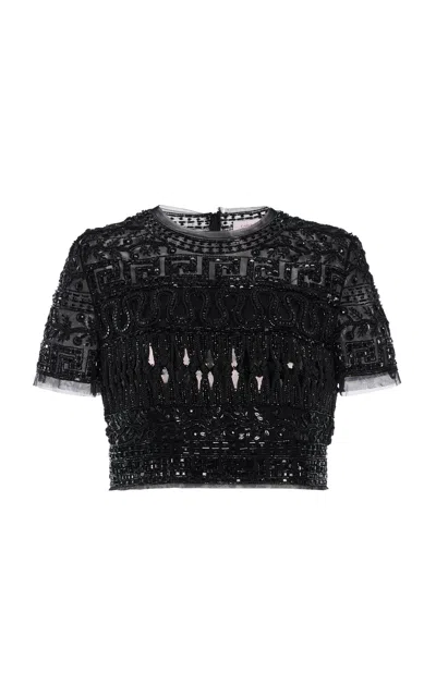 Carolina Herrera Embroidered Tulle Cropped Top In Black