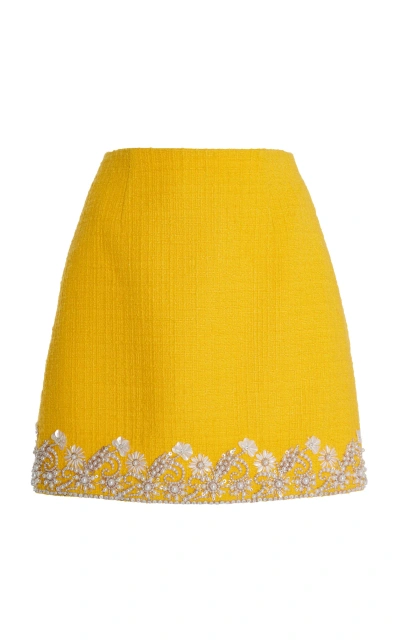 Carolina Herrera Embroidered Virgin-wool Mini Skirt In Yellow