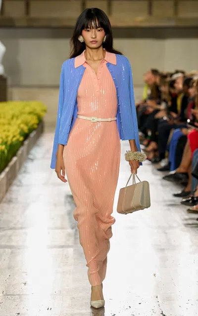 Carolina Herrera Embroidered Viscose Cardigan In Blue