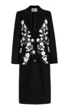 Carolina Herrera Embroidered Wool-blend Coat In Black,white