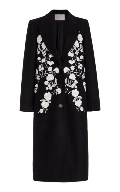 Carolina Herrera Embroidered Wool-blend Coat In Blk/wht