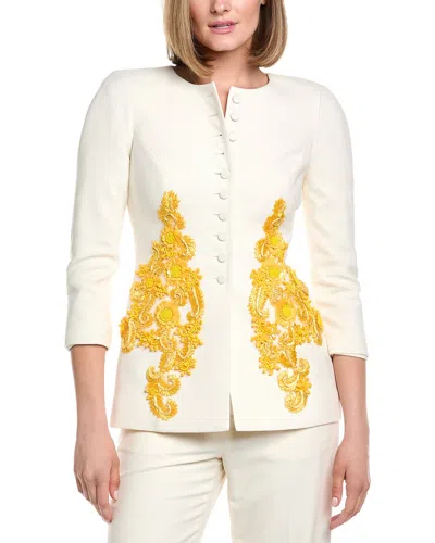 Carolina Herrera Embroidered Wool-blend Jacket In White