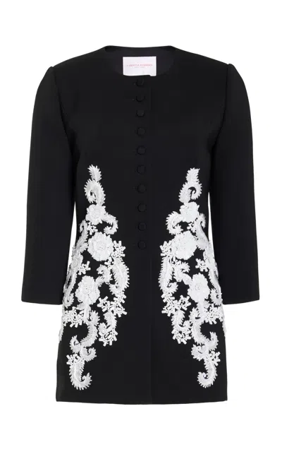 Carolina Herrera Embroidered Wool Suiting Jacket In Black