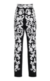 Carolina Herrera Embroidered Wool Suiting Skinny Pants In Black,white