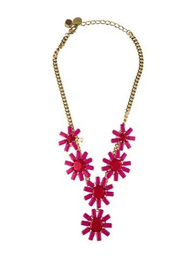 Pre-owned Carolina Herrera Enamel Flower Drop Collar Necklace, 20" In Multi