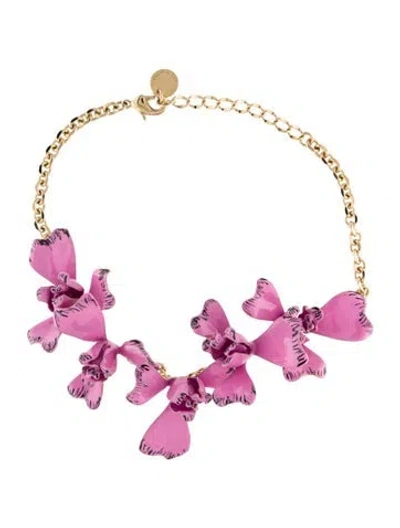 Pre-owned Carolina Herrera Enamel Flower Necklace, 15" In Pink