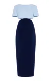 Carolina Herrera Exclusive Riviera Open Back Two-tone Crepe Midi Dress In Blue