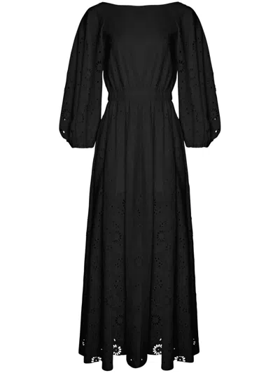 Carolina Herrera Eyelet Puff-sleeve Midi Dress In Black