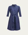 Carolina Herrera Faille 3/4-sleeve Shirtdress In Blue