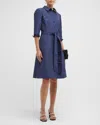 Carolina Herrera Faille 3/4-sleeve Shirtdress In Blue