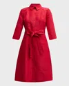 Carolina Herrera Faille 3/4-sleeve Shirtdress In Icon Red