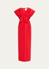 Carolina Herrera Fan Bodice Column Gown With Bow Waist Detail In Lacquer Red