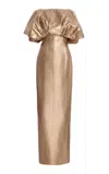 Carolina Herrera Fan Bodice Cotton-blend Gown In Rose Gold