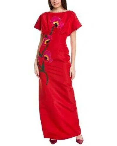 Pre-owned Carolina Herrera Fan Bodice Silk Column Gown Women's In Red