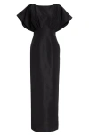 Carolina Herrera Fan Bodice Silk Column Gown In Black