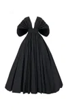 Carolina Herrera Fan-bodice Tech Taffeta Ball Gown In Black