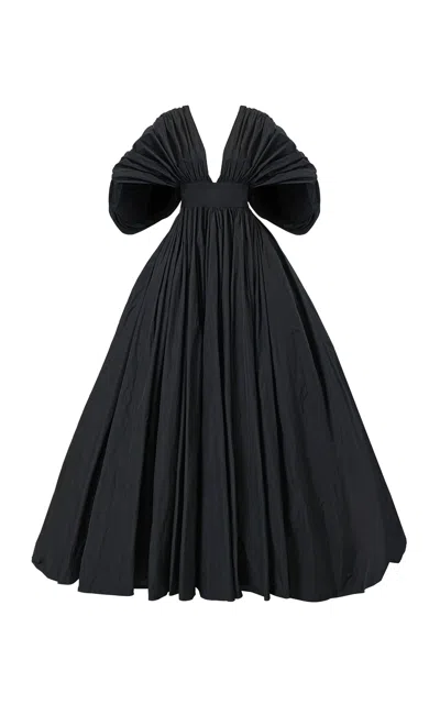 Carolina Herrera Fan-bodice Tech Taffeta Ball Gown In Black
