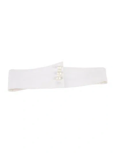 Pre-owned Carolina Herrera Faux Pearl Accents Wide Waist Belt In White