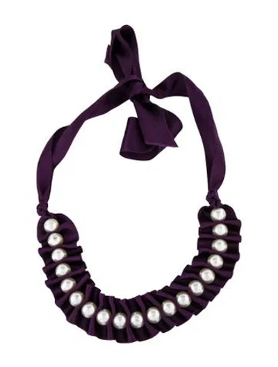 Pre-owned Carolina Herrera Faux Pearl & Ribbon Collar Necklace, 52.5" In Multi
