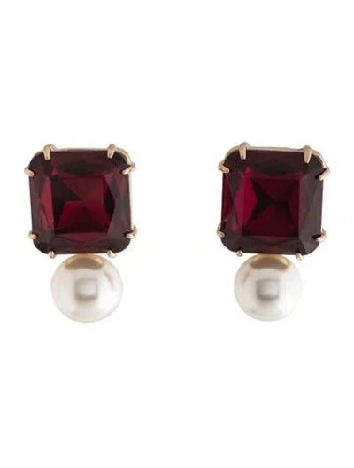 Pre-owned Carolina Herrera Faux Pearl Crystall Drop Earrings In Red/white