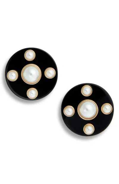Carolina Herrera Faux Pearl Disc Stud Earrings In Black Multi