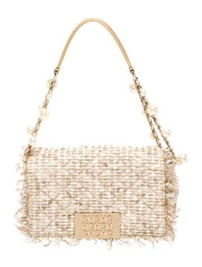 Pre-owned Carolina Herrera Faux Pearl Shoulder Bag In Neutral