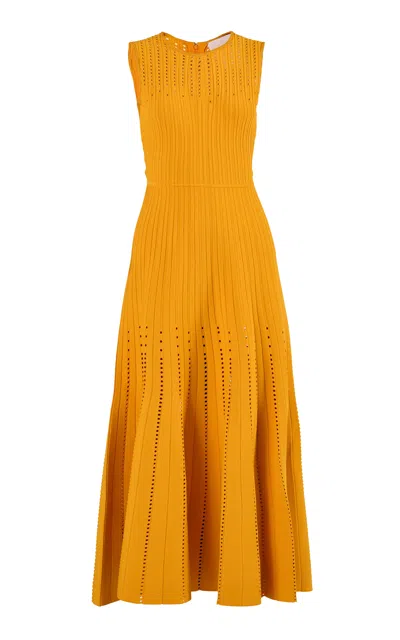 Carolina Herrera Fit-and-flare Viscose Pointelle Knit Dress In Yellow