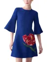 Carolina Herrera Flare Sleeve Shift Dress In Blue